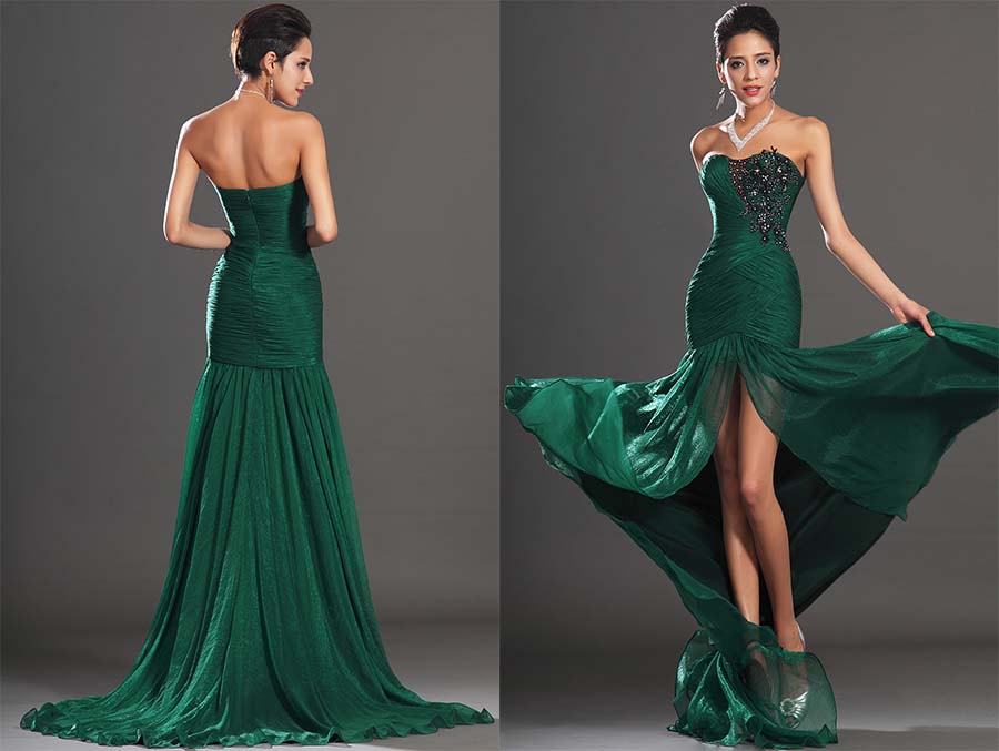 فساتين سهره طويلة : فستان أخضر ملكي